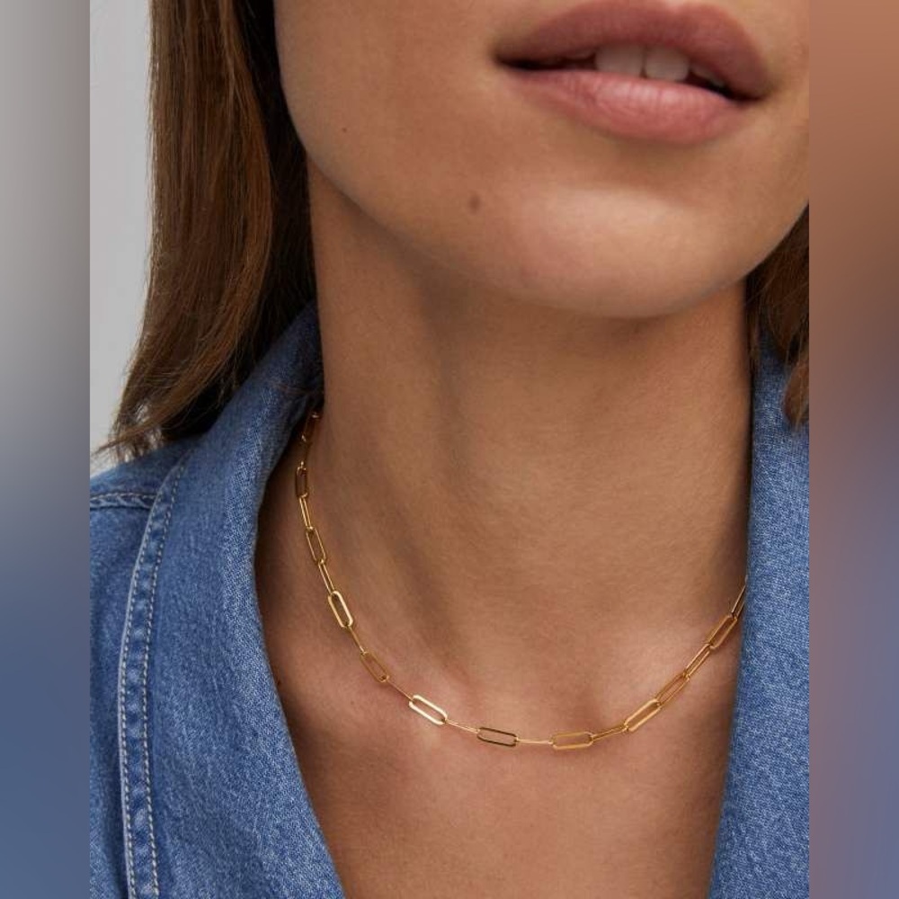 Stainless Steel Gold Hypoallergenic Paperclip Chain Link Adjustable Necklace